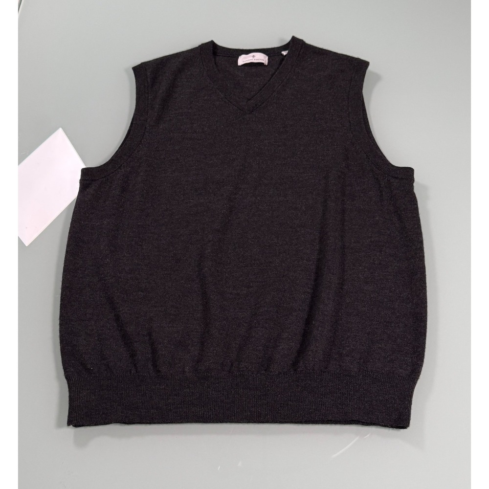 Toscano Firenze V-neck Sweater Vest Mens L Dark Gray 100% Merino Wool Preppy